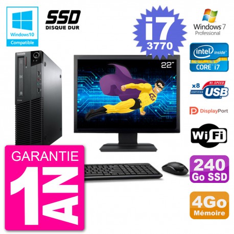 PC Lenovo M82 SFF Ecran 22" i7-3770 RAM 4Go SSD 240Go Graveur DVD Wifi W7