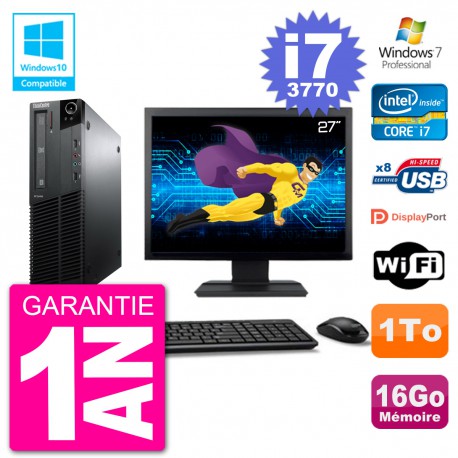 PC Lenovo M82 SFF Ecran 27" i7-3770 RAM 16Go Disque 1To Graveur DVD Wifi W7