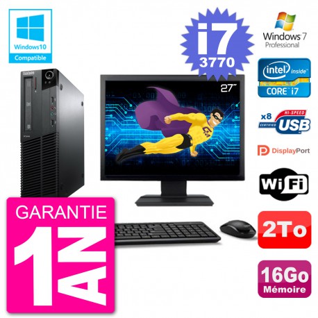 PC Lenovo M82 SFF Ecran 27" i7-3770 RAM 16Go Disque 2To Graveur DVD Wifi W7