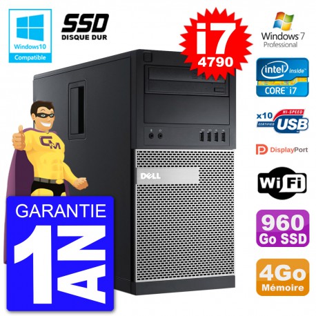 PC Tour DELL 9020 Intel Core I7-4790 RAM 4Go SSD 960Go Graveur DVD Wifi W7