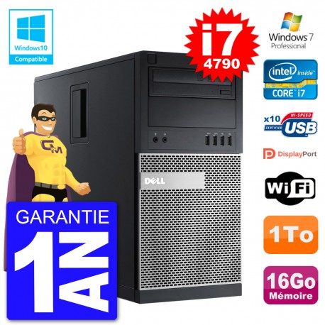 PC Tour DELL 9020 Intel Core I7-4790 RAM 16Go Disque 1To Graveur DVD Wifi W7