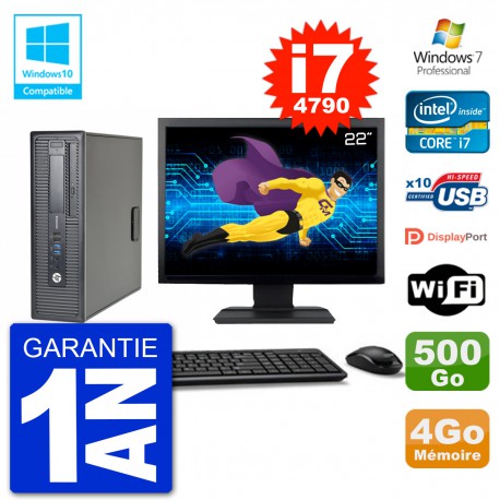 PC HP EliteDesk 800 G1 SFF Ecran 22" i7-4790 4Go 500Go Graveur DVD Wifi W7