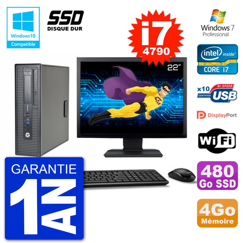 Pc Hp Elitedesk 800 G1 Sff Screen 22 I7 4790 4gb Ssd 480go Burner