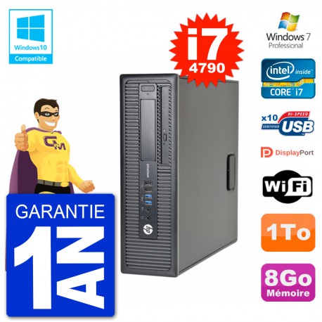 PC HP EliteDesk 800 G1 SFF i7-4790 RAM 8Go Disque 1To Graveur DVD Wifi W7