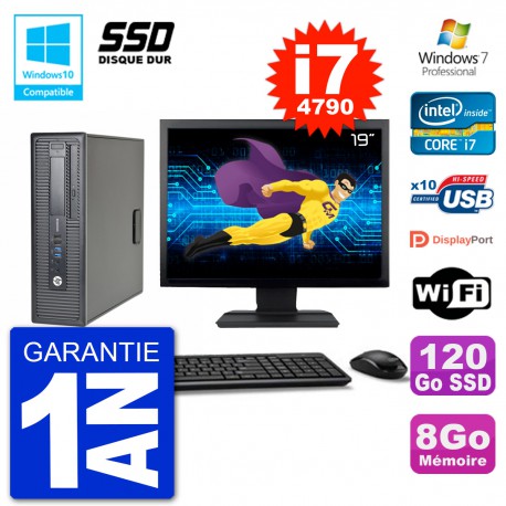 PC HP EliteDesk 800 G1 SFF Ecran 19" i7-4790 8Go SSD 120Go Graveur DVD Wifi W7