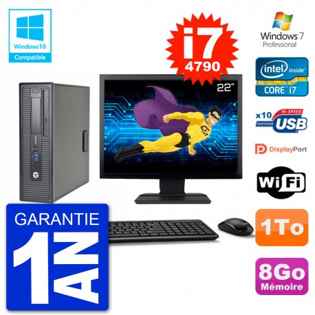 PC HP EliteDesk 800 G1 SFF Ecran 22" i7-4790 8Go Disque 1To Graveur DVD Wifi W7