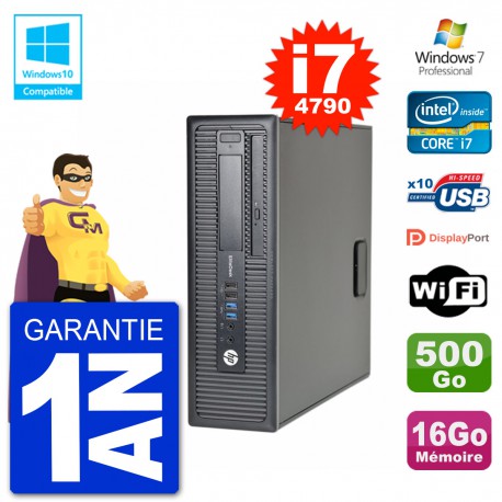 PC HP EliteDesk 800 G1 SFF i7-4790 RAM 16Go Disque 500Go Graveur DVD Wifi W7