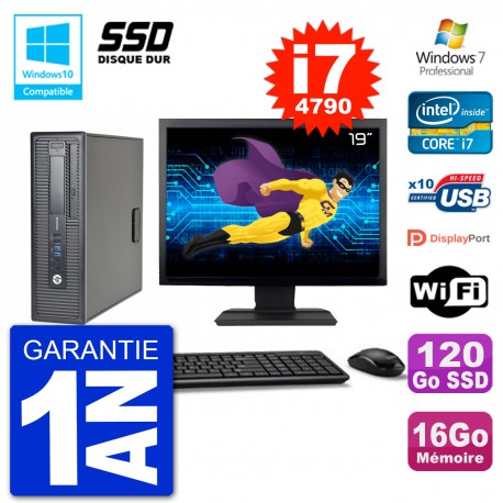 PC HP EliteDesk 800 G1 SFF Ecran 19" i7-4790 16Go SSD 120Go Graveur DVD Wifi W7