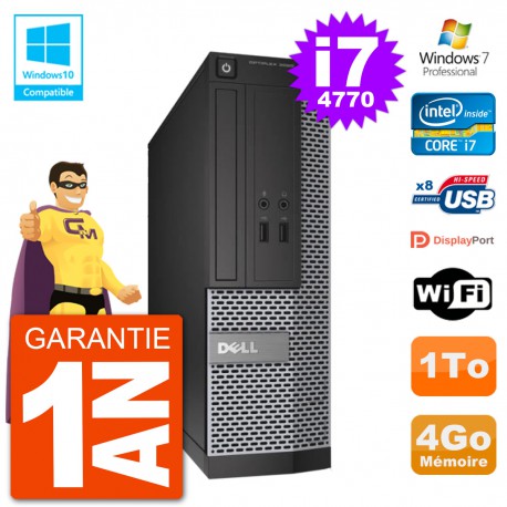 PC Dell 3020 SFF Intel i7-4770 RAM 4Go Disque 1To Graveur DVD Wifi W7