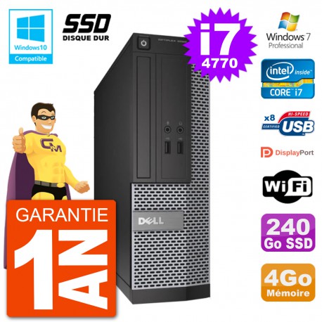 PC Dell 3020 SFF Intel i7-4770 RAM 4Go SSD 240Go Graveur DVD Wifi W7