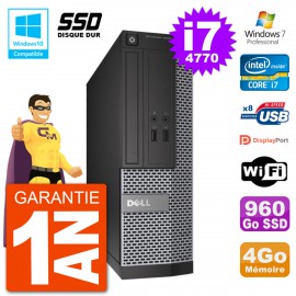 PC Dell 3020 SFF Intel i7-4770 RAM 4Go SSD 960Go Graveur DVD Wifi W7