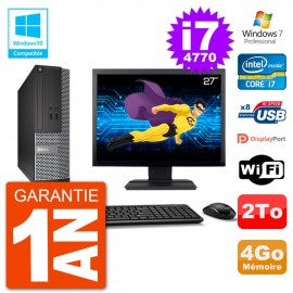 PC Dell 3020 SFF Ecran 27" Intel i7-4770 RAM 4Go Disque 2To Graveur DVD Wifi W7