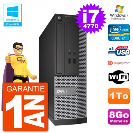 PC Dell 3020 SFF Intel i7-4770 RAM 8Go Disque 1To Graveur DVD Wifi W7