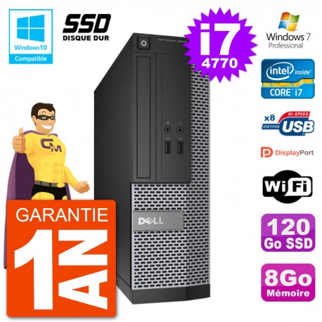 PC Dell 3020 SFF Intel i7-4770 RAM 8Go SSD 120Go Graveur DVD Wifi W7