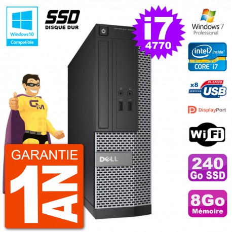 PC Dell 3020 SFF Intel i7-4770 RAM 8Go SSD 240Go Graveur DVD Wifi W7