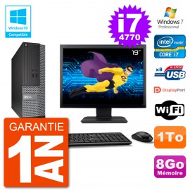 PC Dell 3020 SFF Ecran 19" Intel i7-4770 RAM 8Go Disque 1To Graveur DVD Wifi W7