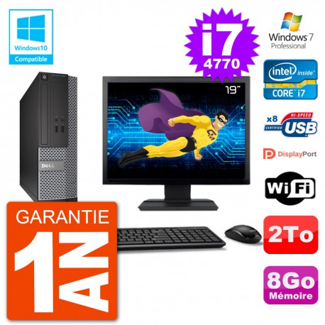 PC Dell 3020 SFF Ecran 19" Intel i7-4770 RAM 8Go Disque 2To Graveur DVD Wifi W7