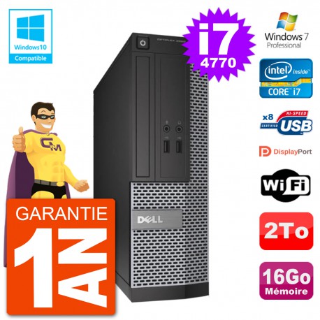 PC Dell 3020 SFF Intel i7-4770 RAM 16Go Disque 2To Graveur DVD Wifi W7