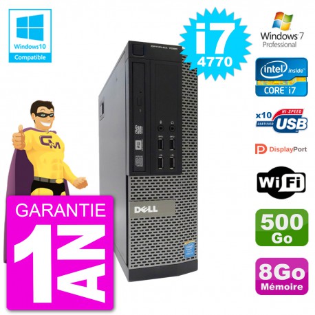 PC Dell 7020 SFF Intel i7-4770 RAM 8Go Disque 500Go Graveur DVD Wifi W7