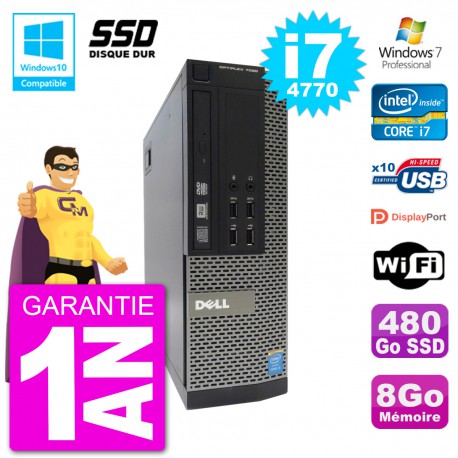 PC Dell 7020 SFF Intel i7-4770 RAM 8Go SSD 480Go Graveur DVD Wifi W7