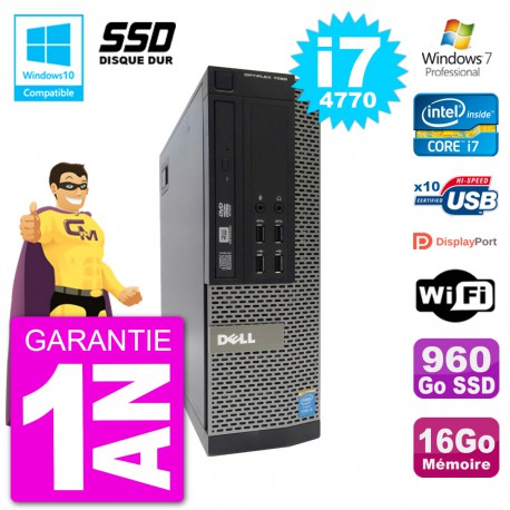 PC Dell 7020 SFF Intel i7-4770 RAM 16Go SSD 960Go Graveur DVD Wifi W7