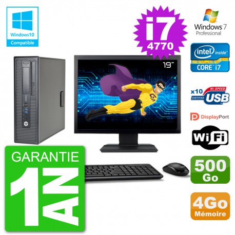 PC HP EliteDesk 800 G1 SFF Ecran 19" i7-4770 4Go 500Go Graveur DVD Wifi W7