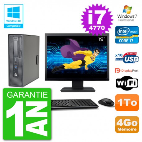 PC HP EliteDesk 800 G1 SFF Ecran 19" i7-4770 4Go Disque 1To Graveur DVD Wifi W7