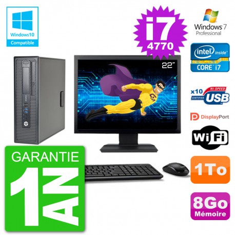 PC HP EliteDesk 800 G1 SFF Ecran 22" i7-4770 8Go Disque 1To Graveur DVD Wifi W7