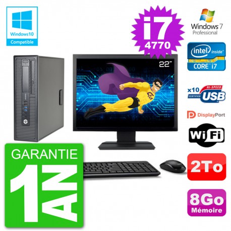 PC HP EliteDesk 800 G1 SFF Ecran 22" i7-4770 8Go Disque 2To Graveur DVD Wifi W7