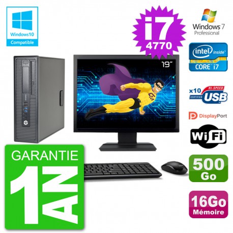 PC HP EliteDesk 800 G1 SFF Ecran 19" i7-4770 16Go 500Go Graveur DVD Wifi W7