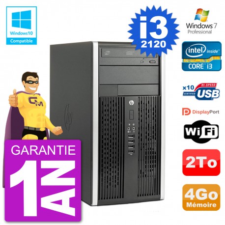 PC HP 6300 MT Intel Core I3-2120 RAM 4Go Disque Dur 2To Graveur DVD Wifi W7