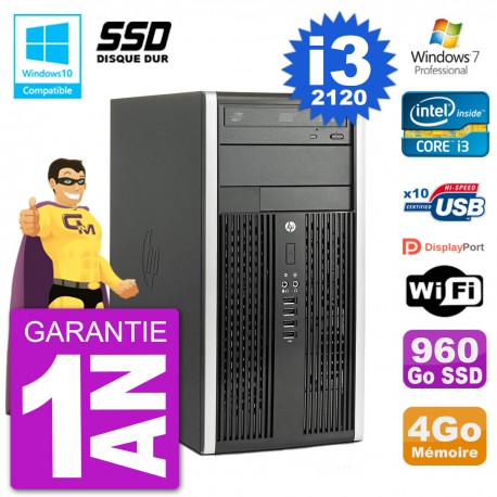 PC HP 6300 MT Intel Core I3-2120 RAM 4Go SSD 960Go Graveur DVD Wifi W7