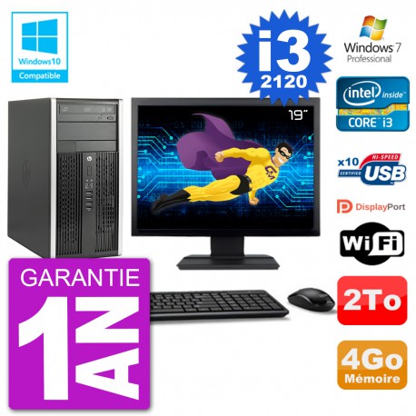 PC HP 6300 MT Ecran 19" Core i3-2120 RAM 4Go Disque 2To Graveur DVD Wifi W7