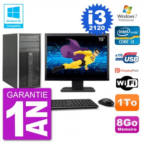 PC HP 6300 MT Ecran 19" Core i3-2120 RAM 8Go Disque 1To Graveur DVD Wifi W7