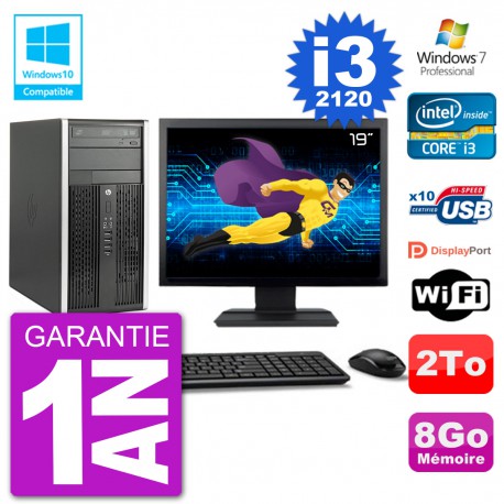 PC HP 6300 MT Ecran 19" Core i3-2120 RAM 8Go Disque 2To Graveur DVD Wifi W7