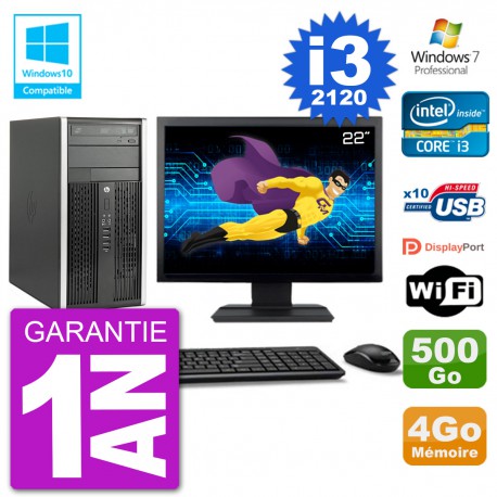 PC HP 6300 MT Ecran 22" i3-2120 RAM 4Go Disque 500Go Graveur DVD Wifi W7