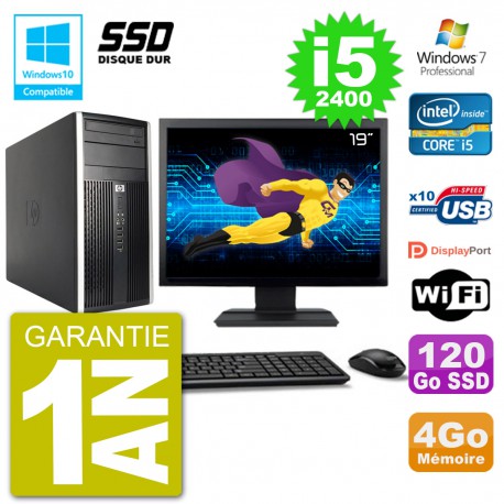 PC HP 6300 MT Ecran 19" Core i5-2400 RAM 4Go SSD 120Go Graveur DVD Wifi W7