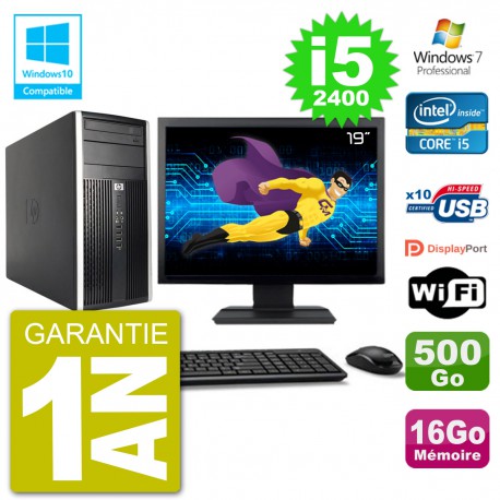 PC HP 6300 MT Ecran 19" i5-2400 RAM 16Go Disque 500Go Graveur DVD Wifi W7