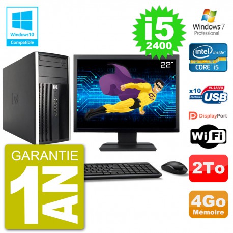 PC HP 6300 MT Ecran 22" Core i5-2400 RAM 4Go Disque 2To Graveur DVD Wifi W7