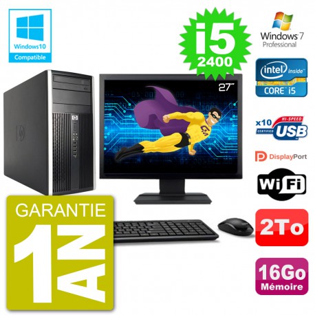 PC HP 6300 MT Ecran 27" Core i5-2400 RAM 16Go Disque 2To Graveur DVD Wifi W7