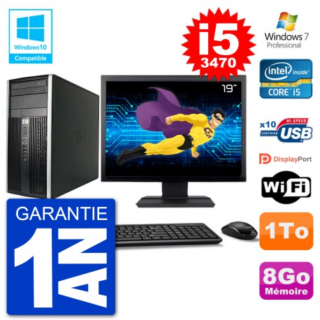 PC HP 6300 MT Ecran 19" Core i5-3470 RAM 8Go Disque 1To Graveur DVD Wifi W7