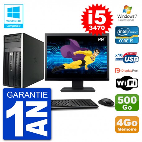 PC HP 6300 MT Ecran 22" i5-3470 RAM 4Go Disque 500Go Graveur DVD Wifi W7