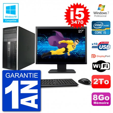 PC HP 6300 MT Ecran 27" Core i5-3470 RAM 8Go Disque 2To Graveur DVD Wifi W7