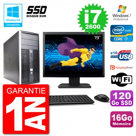 PC HP 6300 MT Ecran 19" Core i7-2600 RAM 16Go SSD 120Go Graveur DVD Wifi W7