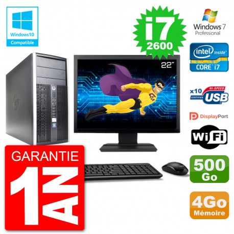 PC HP 6300 MT Ecran 22" i7-2600 RAM 4Go Disque 500Go Graveur DVD Wifi W7