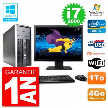 PC HP 6300 MT Ecran 27" Core i7-2600 RAM 4Go Disque 1To Graveur DVD Wifi W7