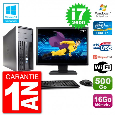 PC HP 6300 MT Ecran 27" i7-2600 RAM 16Go Disque 500Go Graveur DVD Wifi W7