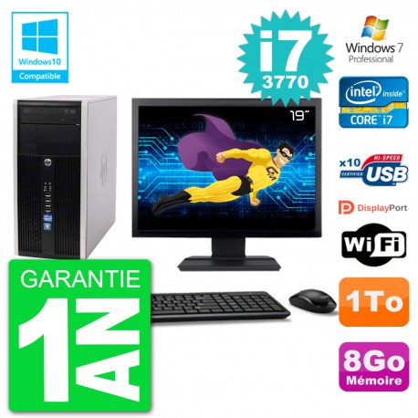 PC HP 6300 MT Ecran 19" Core i7-3770 RAM 8Go Disque 1To Graveur DVD Wifi W7