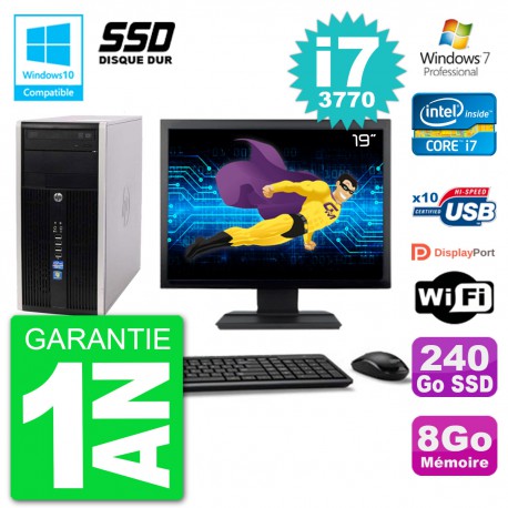 PC HP 6300 MT Ecran 19" Core i7-3770 RAM 8Go SSD 240Go Graveur DVD Wifi W7