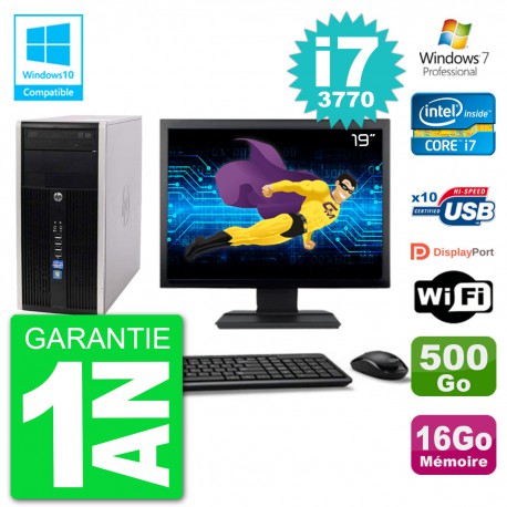 PC HP 6300 MT Ecran 19" i7-3770 RAM 16Go Disque 500Go Graveur DVD Wifi W7